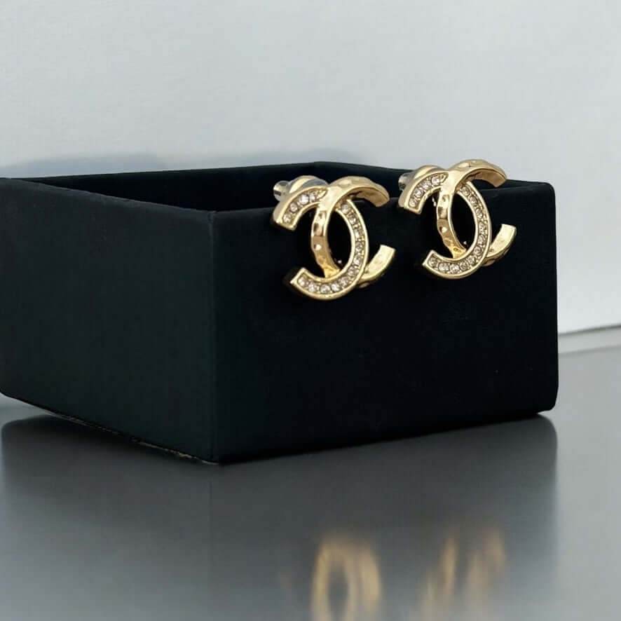 Chanel Gold CC w/Clear Crystals Post Earrings Pre-Owned - My Mama Found What