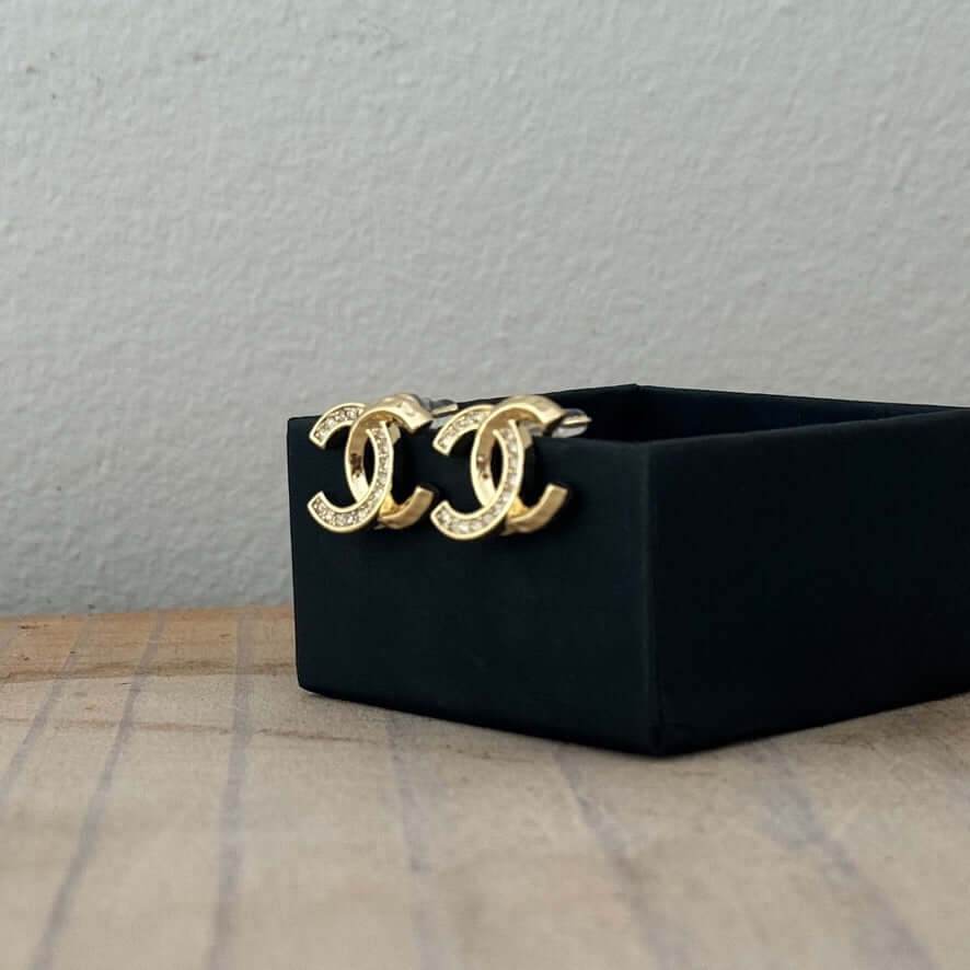 Chanel Gold CC w/Clear Crystals Post Earrings Pre-Owned - My Mama Found What