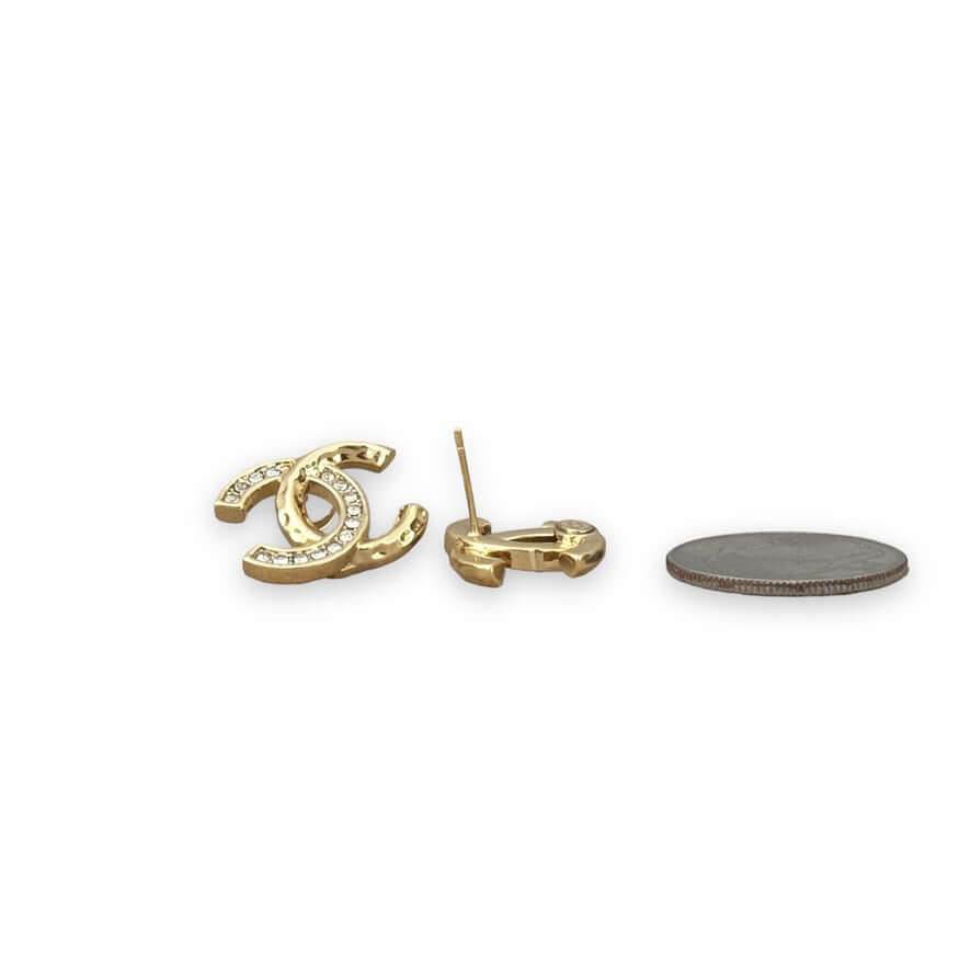 Chanel Gold CC w/Clear Crystals Post Earrings Pre-Owned - My Mama Found What