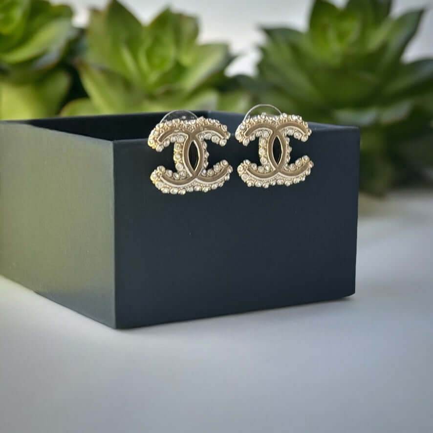 Chanel Gold CC with Clear Crystals Post Earrings Pre-Owned - My Mama Found What