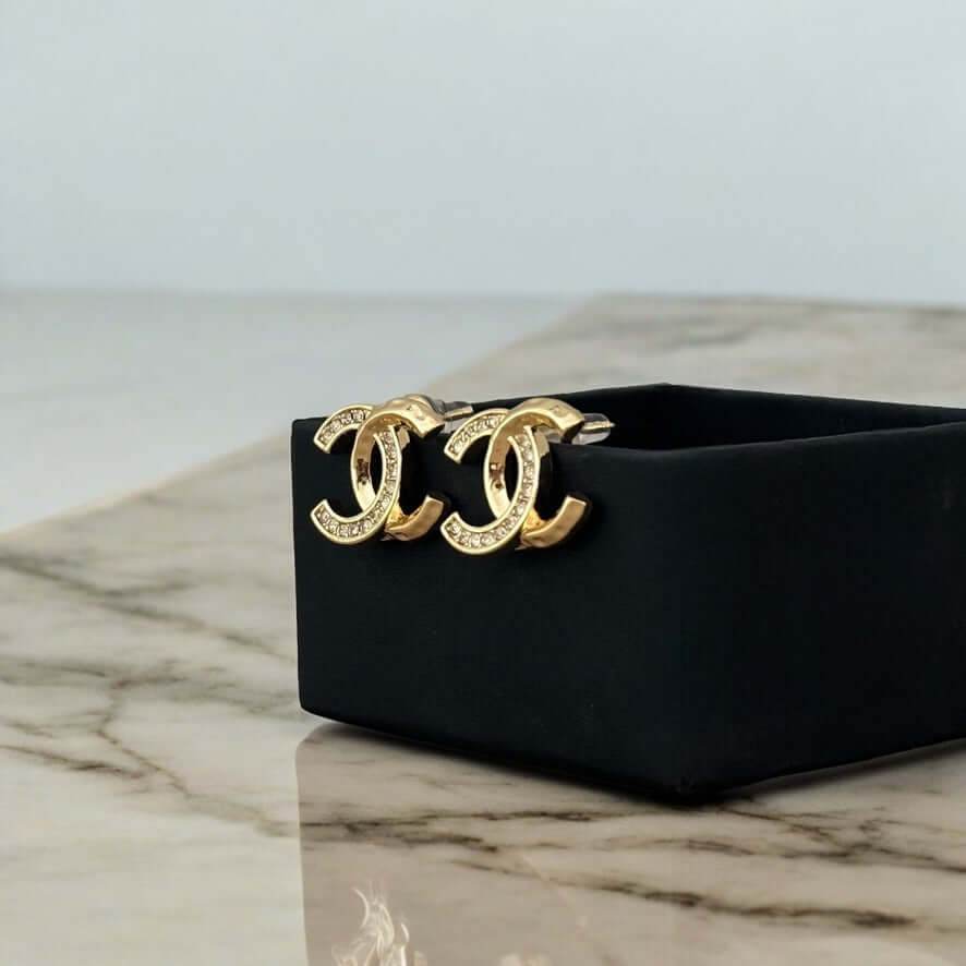 Chanel Gold CC w/Clear Crystals Post Earrings Pre-Owned - My Mama Found What