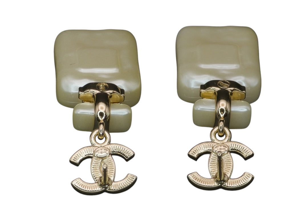 Chanel CC Perfume Gold /White Dangle Earrings - My Mama Found What