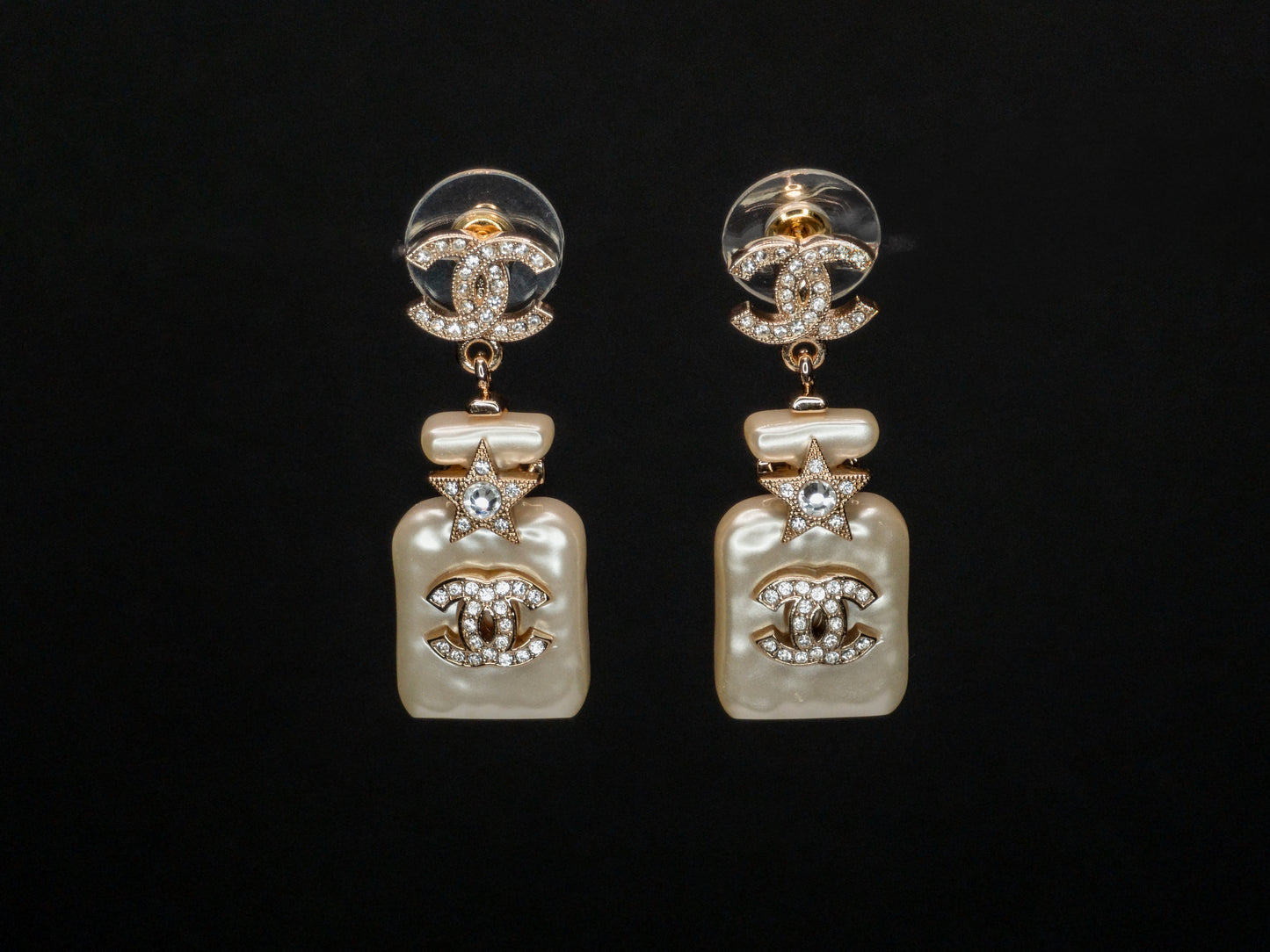 Chanel CC Perfume Gold /White Dangle Earrings - My Mama Found What