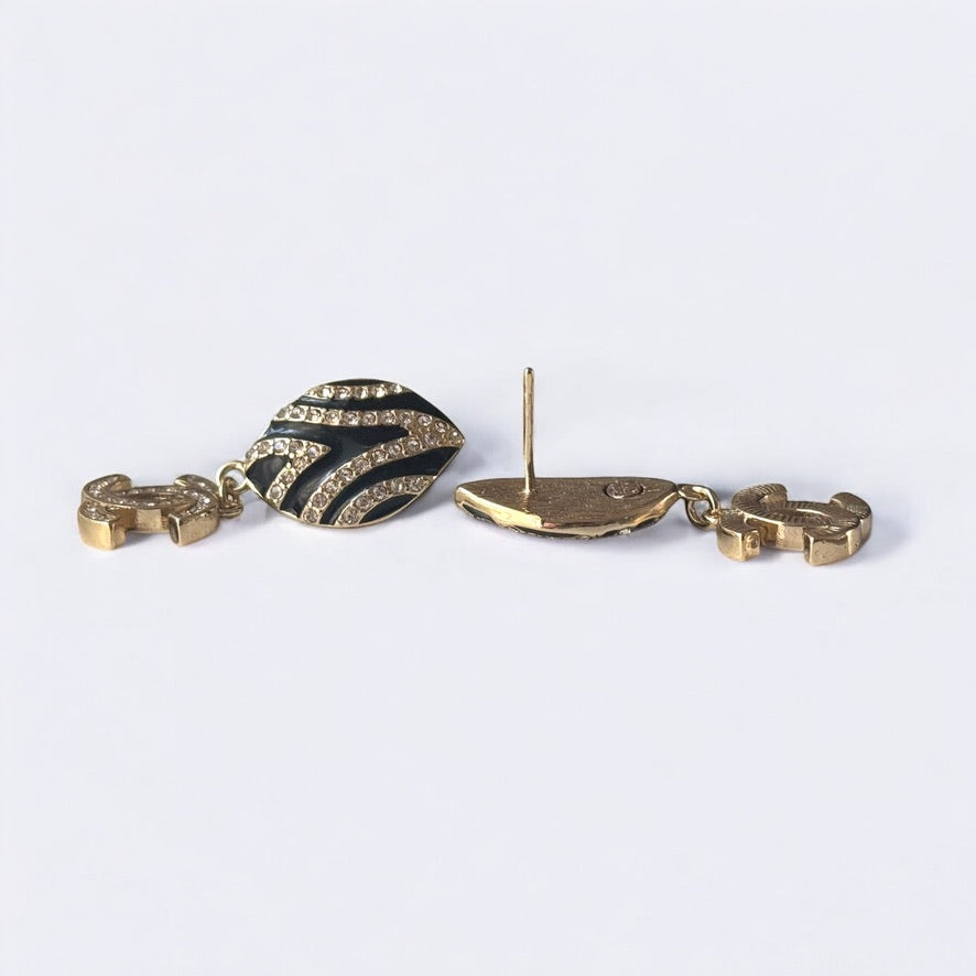 Pre-Owned Chanel Gold Plated & Black Enamel & Crystals Earrings - My Mama Found What