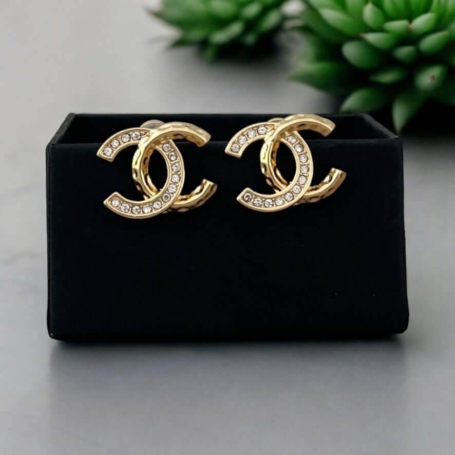 Chanel Gold CC w/Clear Crystals Post Earrings Pre-Owned - My Mama Found What