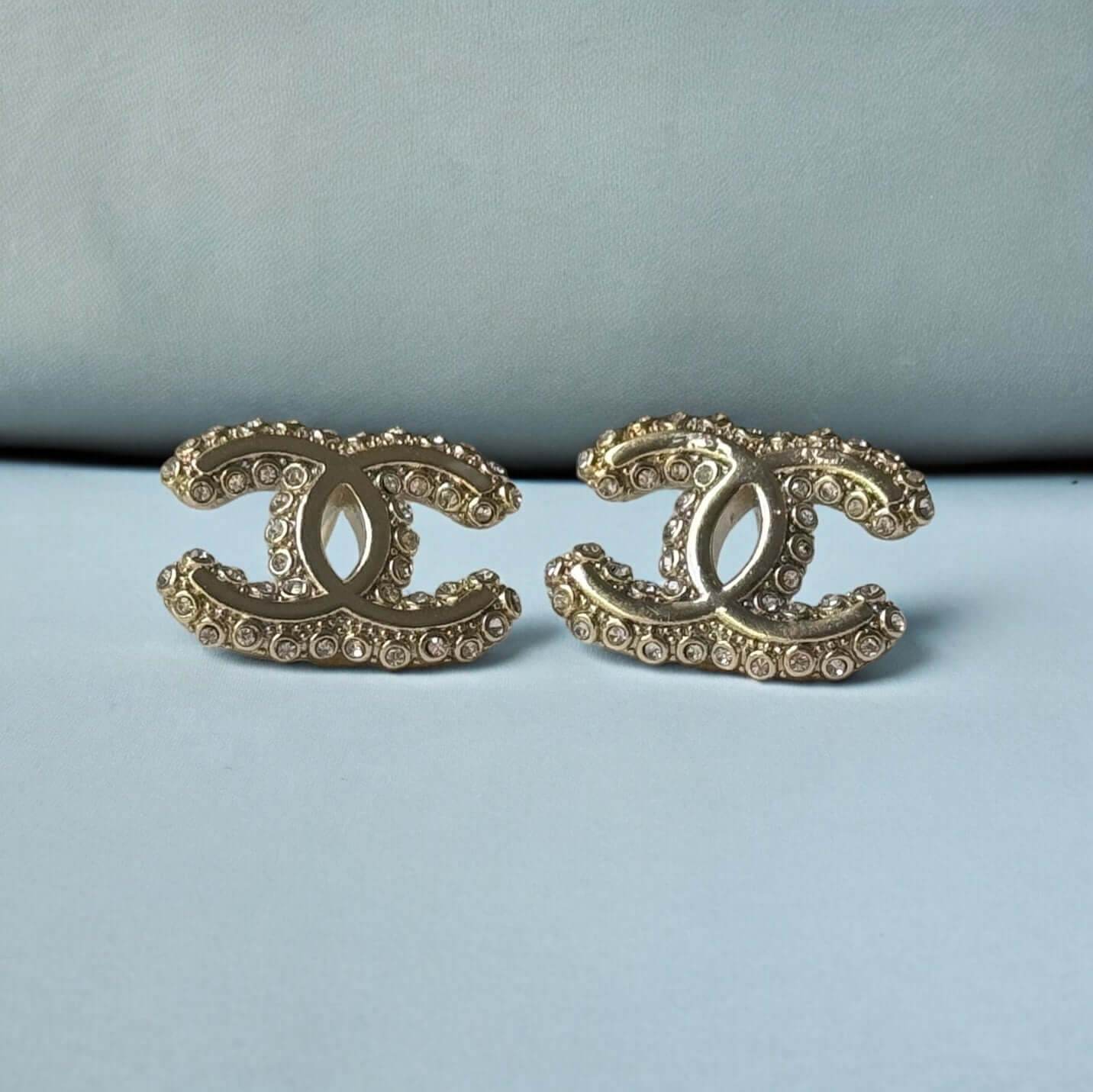 Chanel Gold CC with Clear Crystals Post Earrings Pre-Owned - My Mama Found What