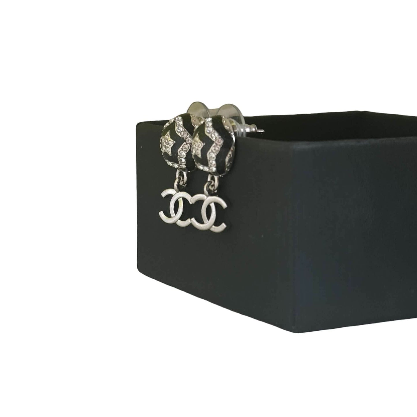 Chanel CC Silver Black Earrings Pre-Owned - My Mama Found What