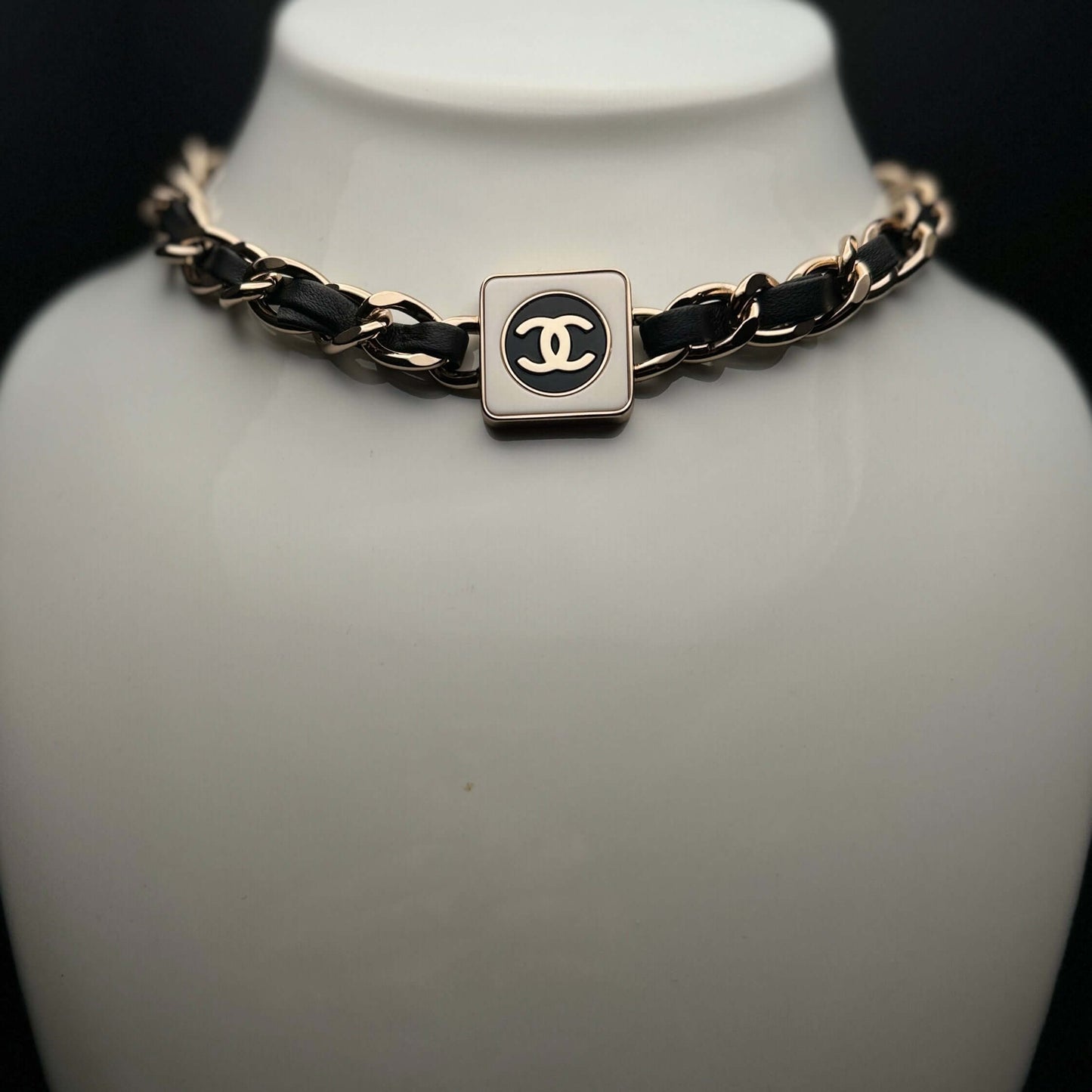 Authentic Chanel CC Gold Chain w/ Leather Choker Pre-Owned - My Mama Found What