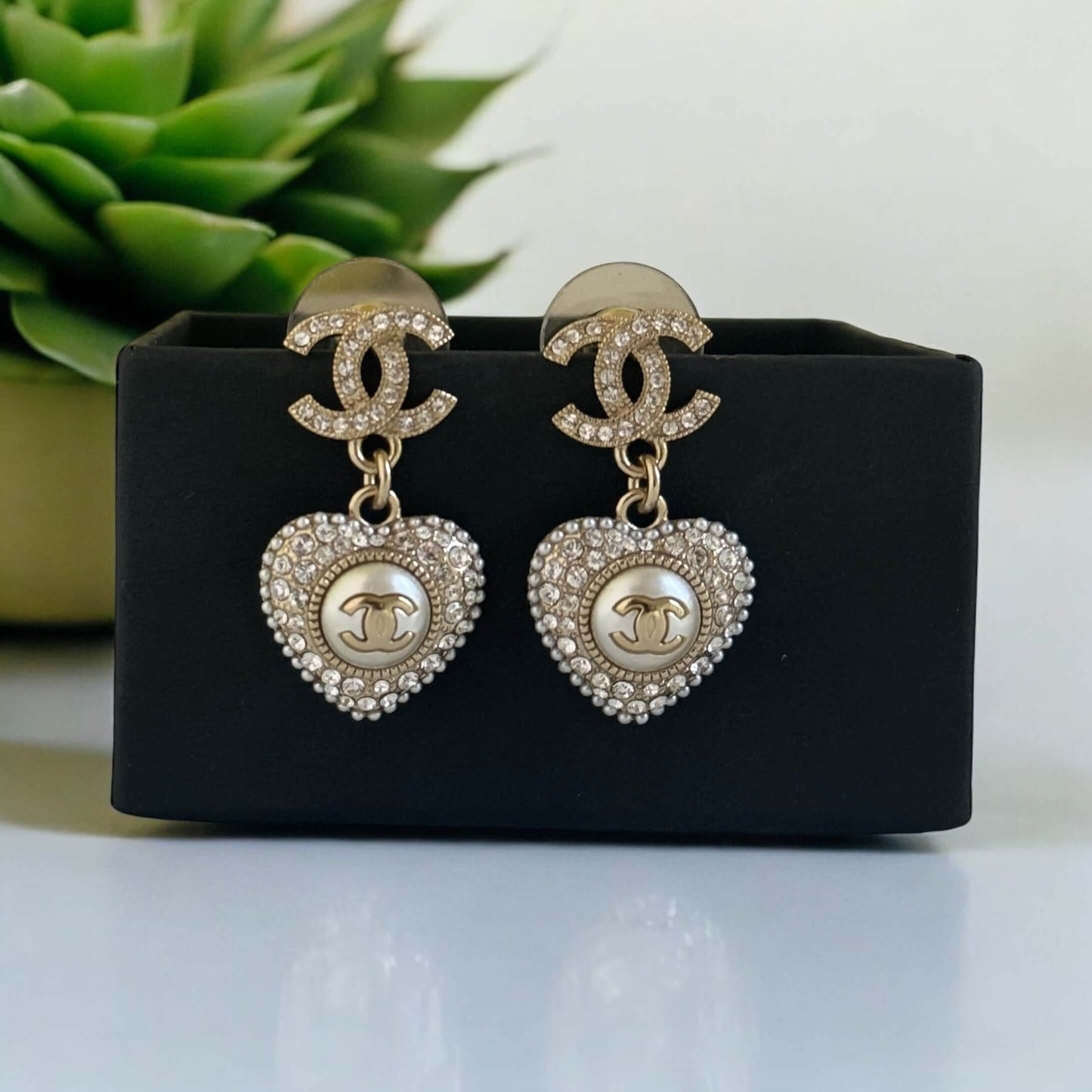 Authentic Chanel CC Gold Dangle Heart Earrings Pre-Owned - My Mama Found What