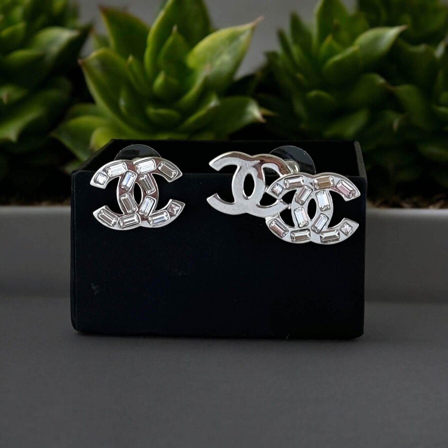 Authentic Chanel CC Silver w/Crystals Post Earrings B22P Pre-Owned - My Mama Found What