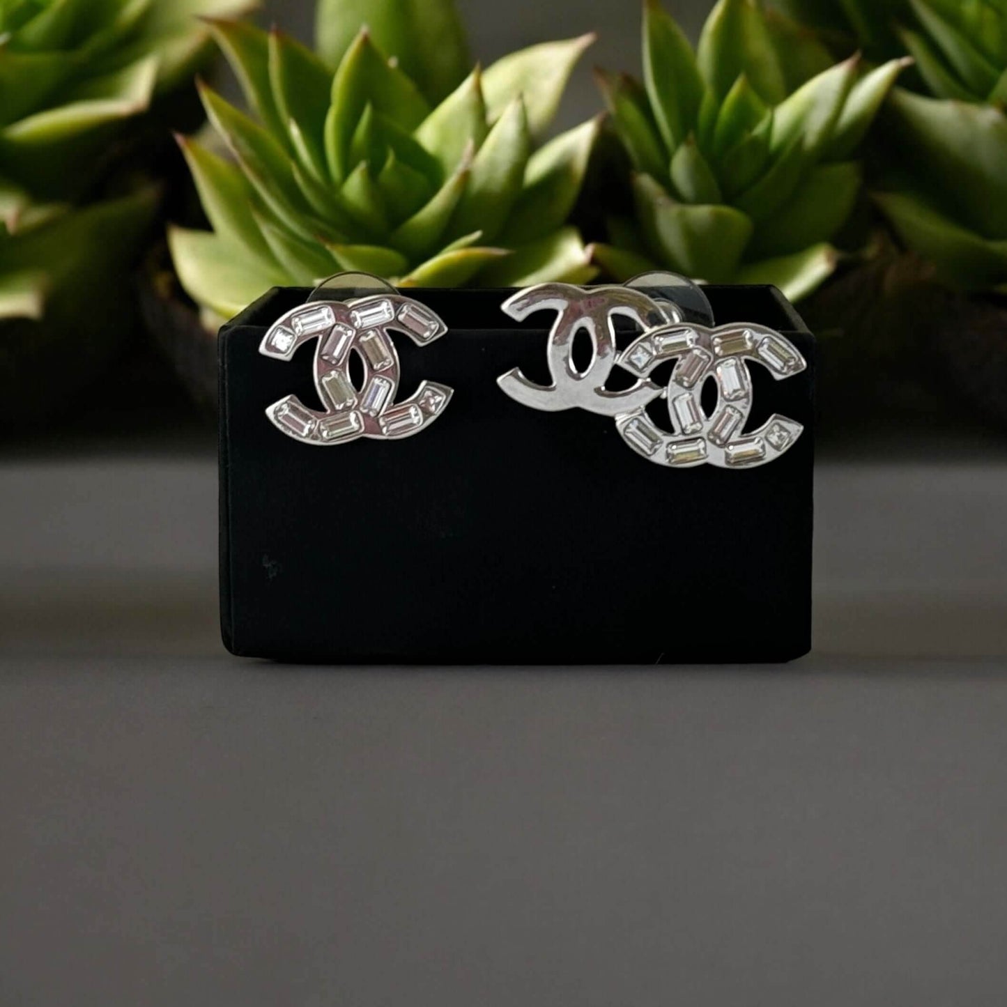 Authentic Chanel CC Silver w/Crystals Post Earrings B22P Pre-Owned - My Mama Found What