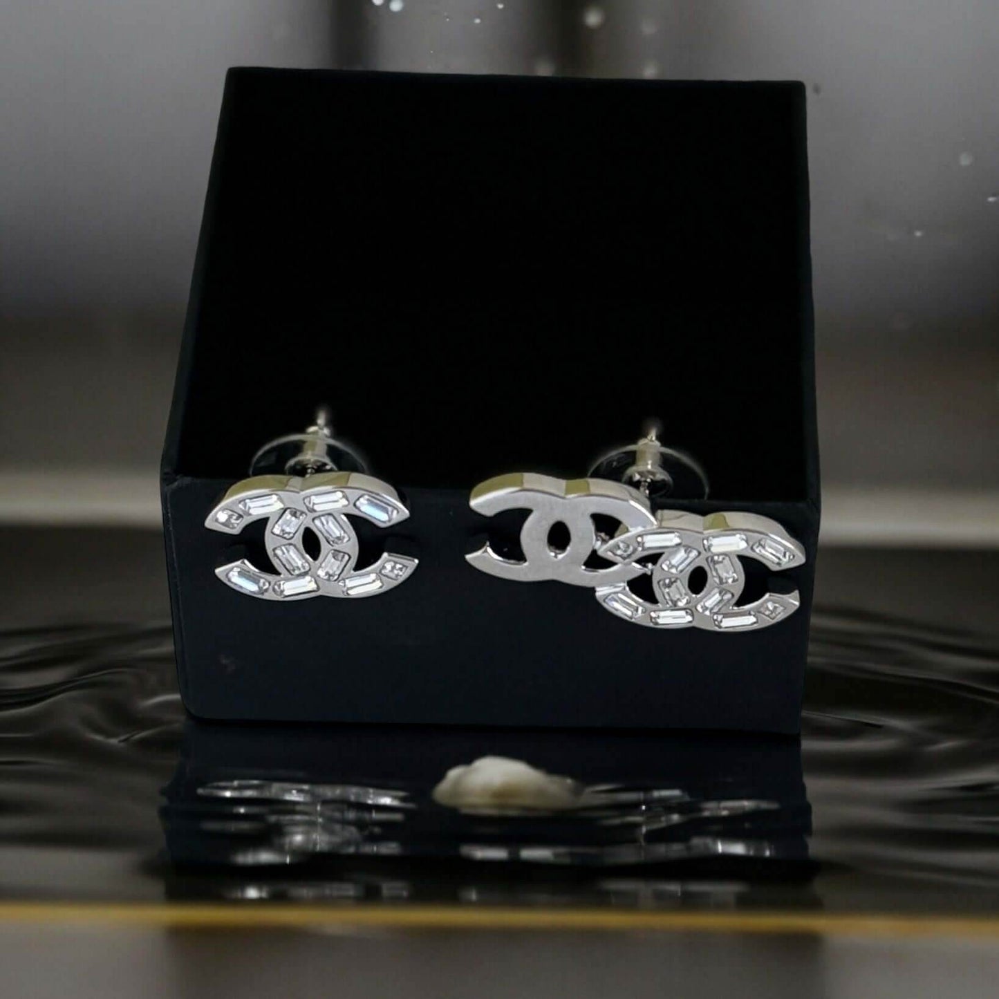 Authentic Chanel CC Silver w/Crystals Post Earrings B22P Pre-Owned - My Mama Found What