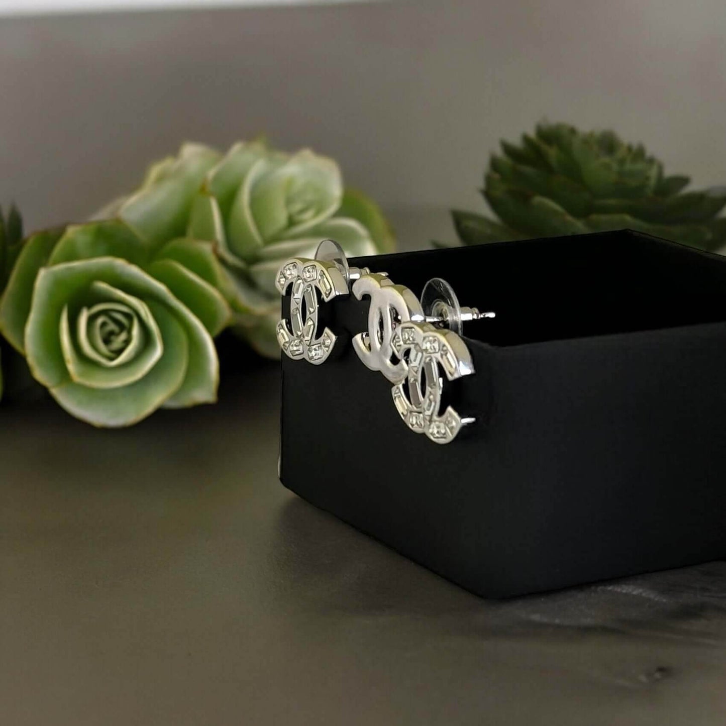 Authentic Chanel CC Silver w/Crystals Post Earrings B22P Pre-Owned - My Mama Found What