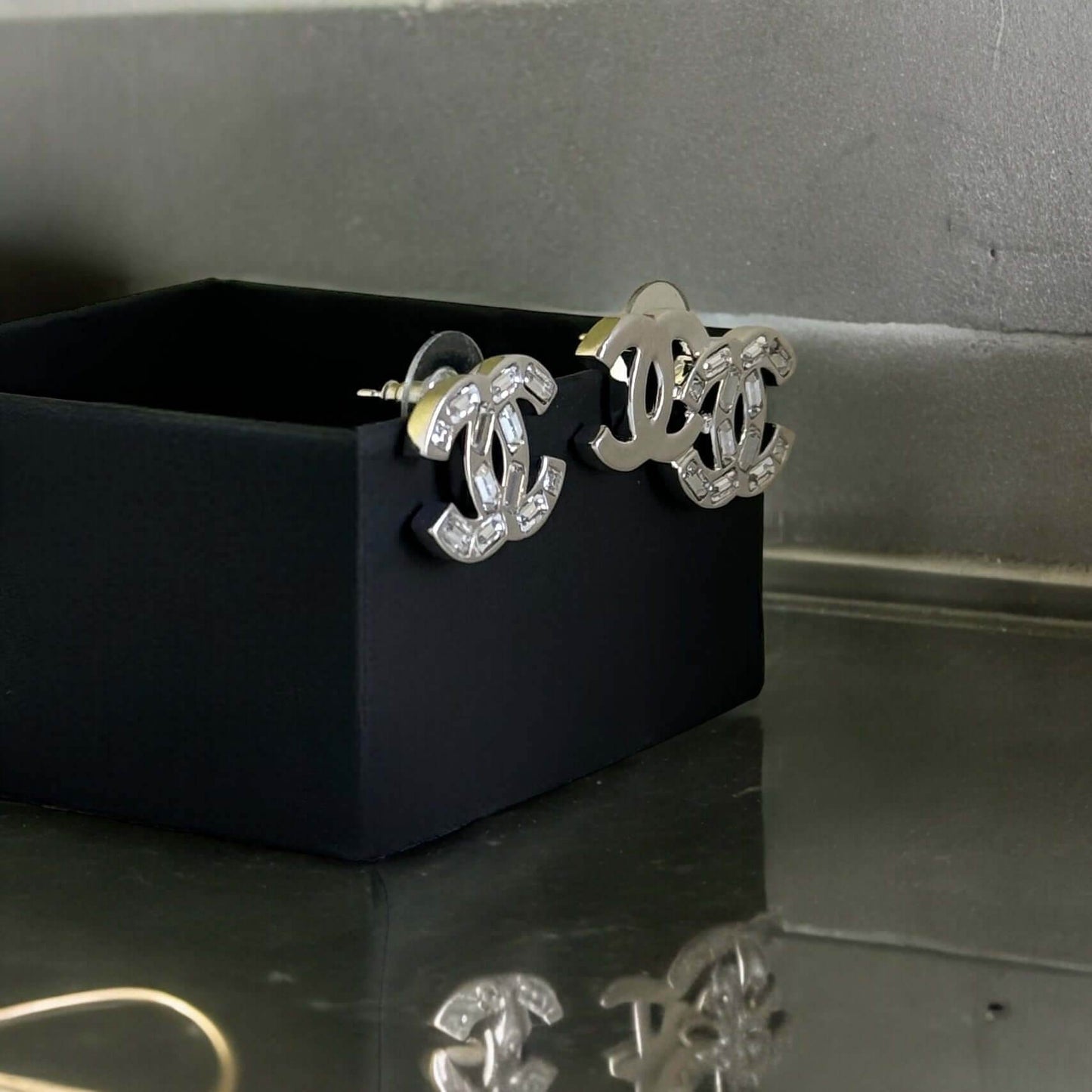 Authentic Chanel CC Silver w/Crystals Post Earrings B22P Pre-Owned - My Mama Found What