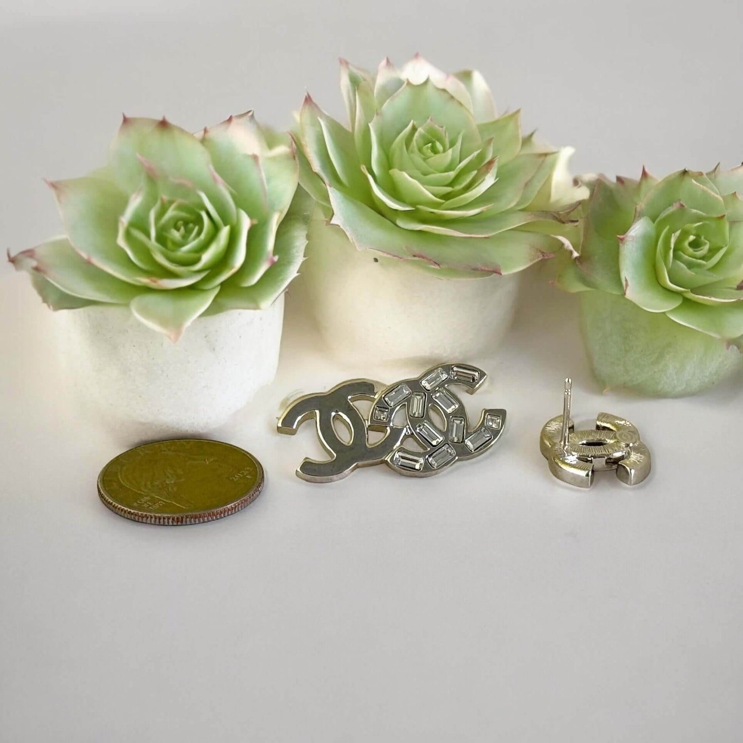Authentic Chanel CC Silver w/Crystals Post Earrings B22P Pre-Owned - My Mama Found What