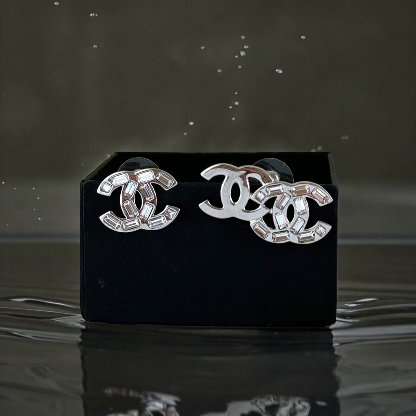 Authentic Chanel CC Silver w/Crystals Post Earrings B22P Pre-Owned - My Mama Found What