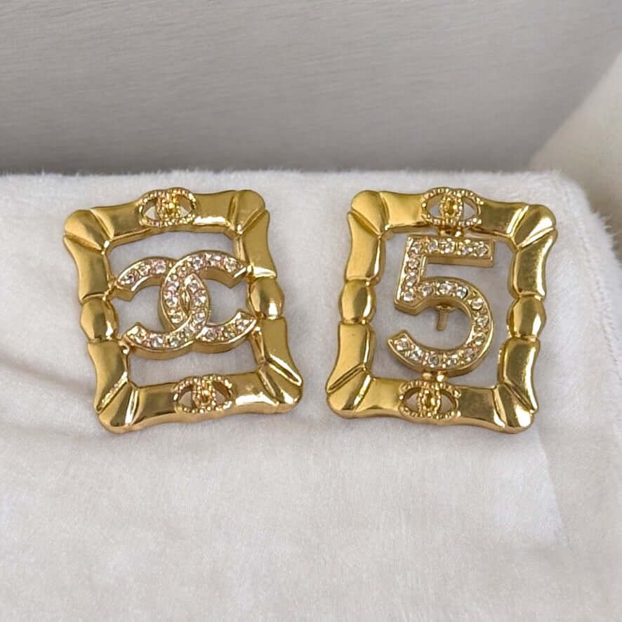 Authentic Chanel Gold CC & 5 Cut Crystals Pre-Owned Earrings - My Mama Found What My Mama Found What