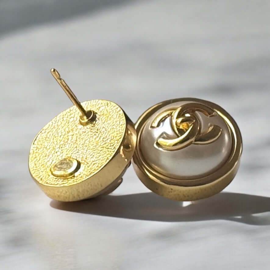 Authentic Chanel Gold CC White Pre-Owned Earrings 24 Italy - My Mama Found What