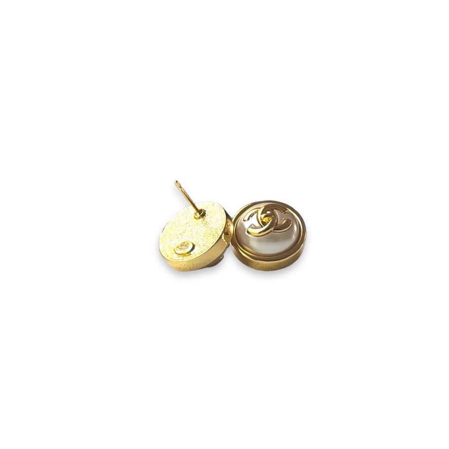 Authentic Chanel Gold CC White Pre-Owned Earrings 24 Italy - My Mama Found What