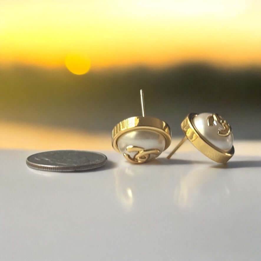 Authentic Chanel Gold CC White Pre-Owned Earrings 24 Italy - My Mama Found What