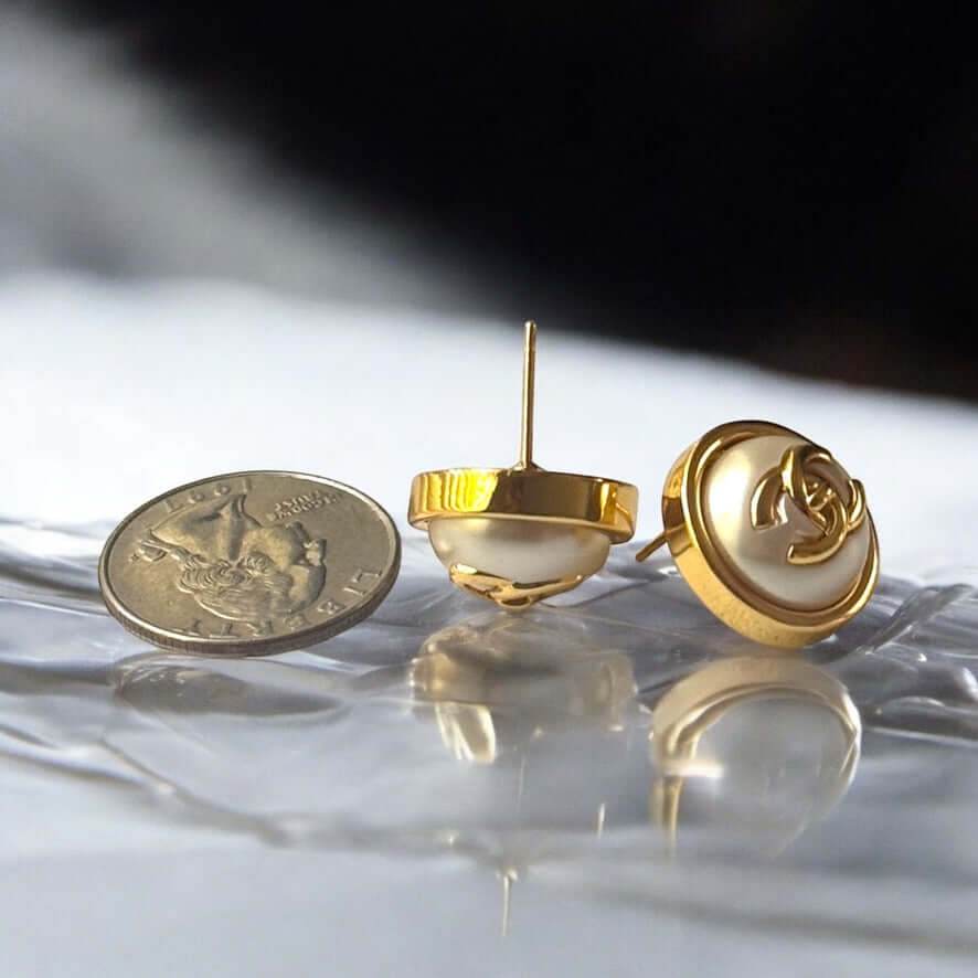 Authentic Chanel Gold CC White Pre-Owned Earrings 24 Italy - My Mama Found What