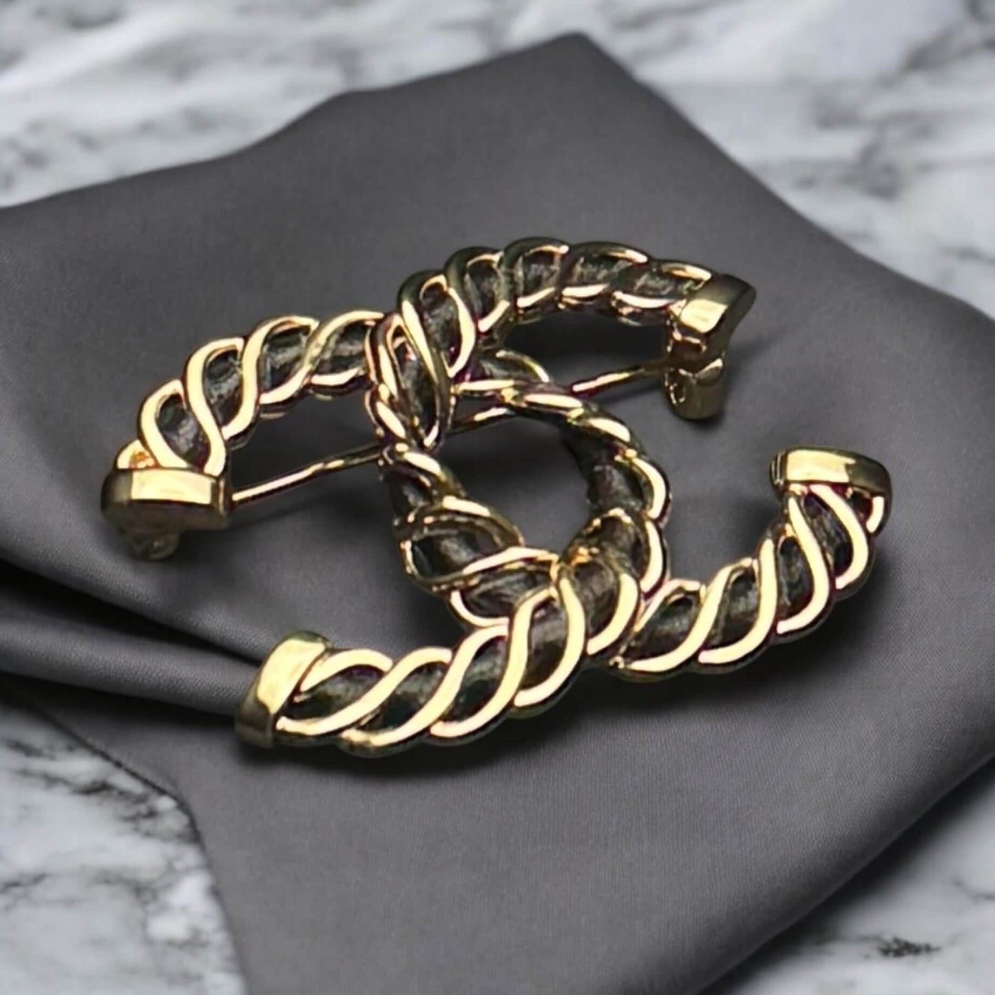 Authentic Chanel Gold CC w/ Black Leather Brooch Pre-Owned - My Mama Found What