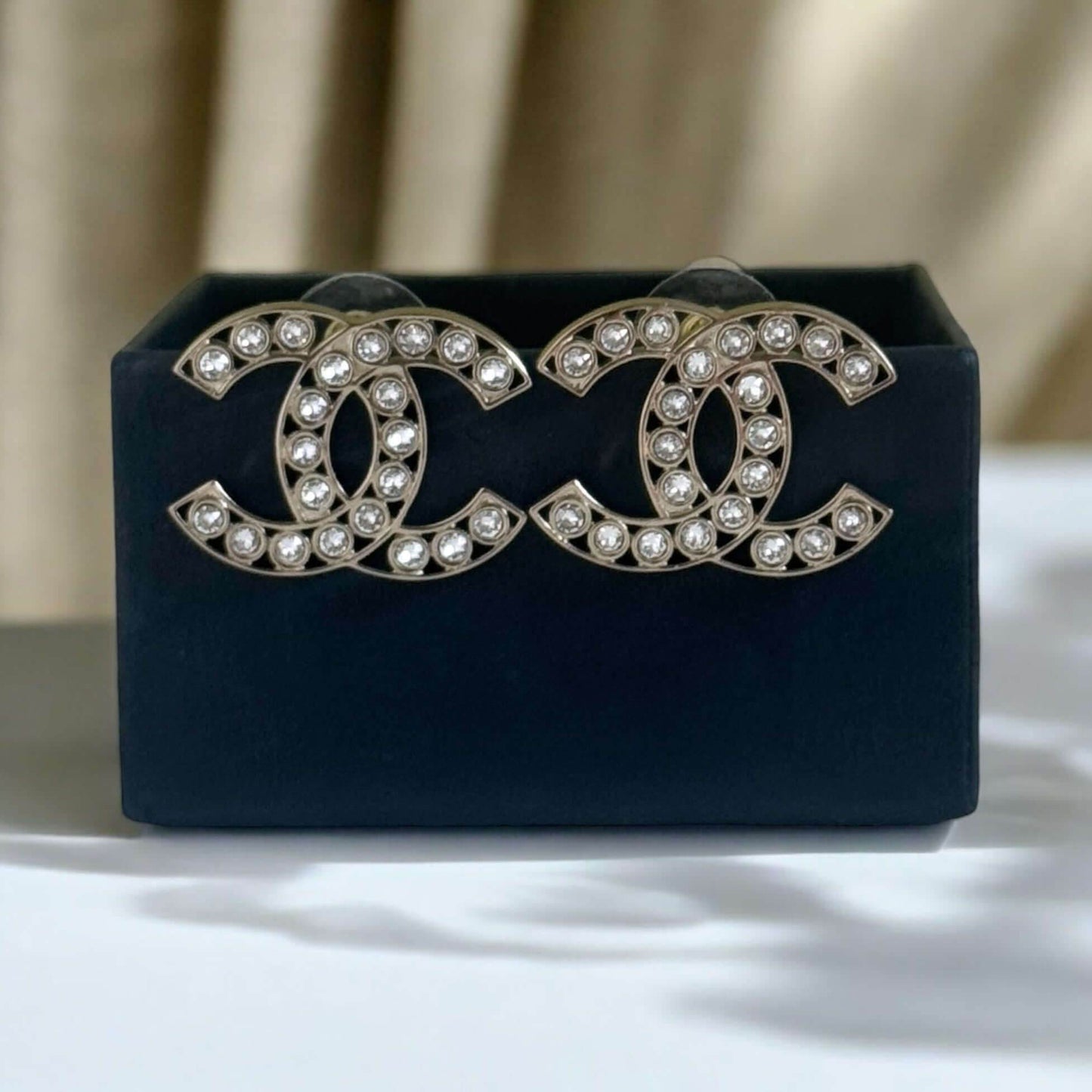 Authentic Chanel Lighter Gold CC Crystals Pre-Owned Earrings - My Mama Found What