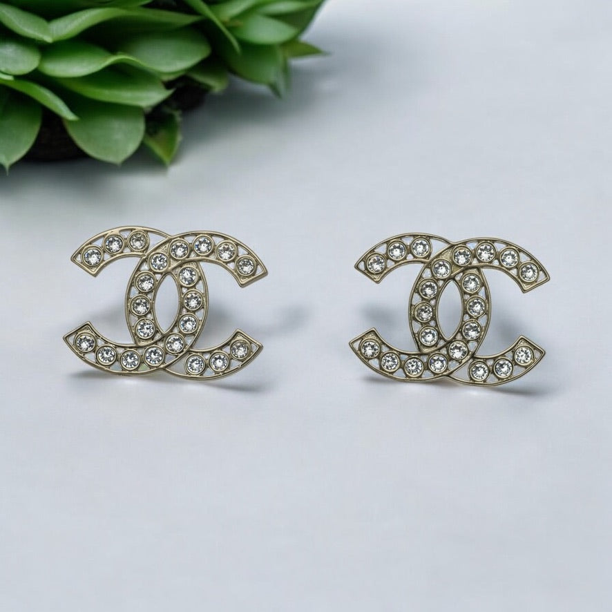 Authentic Chanel Lighter Gold CC Crystals Pre-Owned Earrings - My Mama Found What