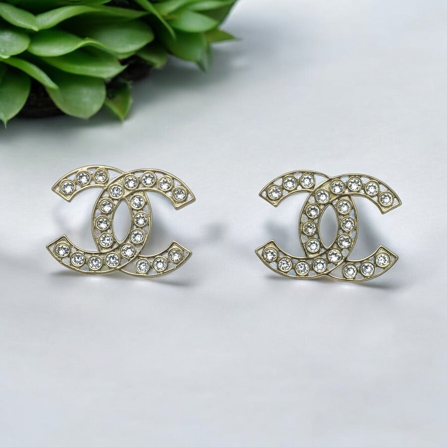 Authentic Chanel Lighter Gold CC Crystals Pre-Owned Earrings - My Mama Found What