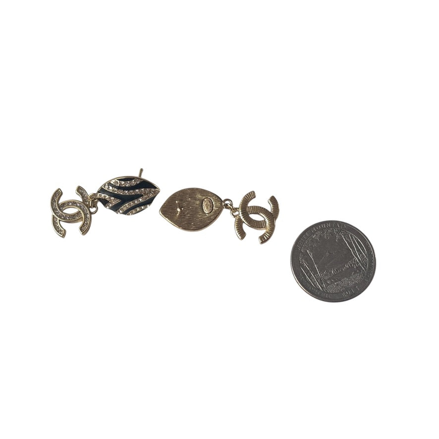 Pre-Owned Chanel Gold Plated & Black Enamel & Crystals Earrings - My Mama Found What