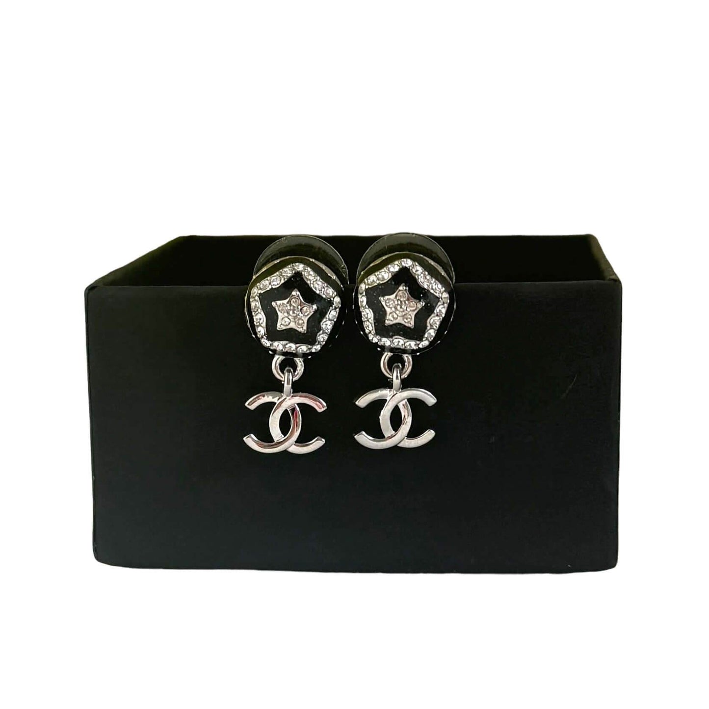 Chanel CC Silver Black Earrings Pre-Owned - My Mama Found What