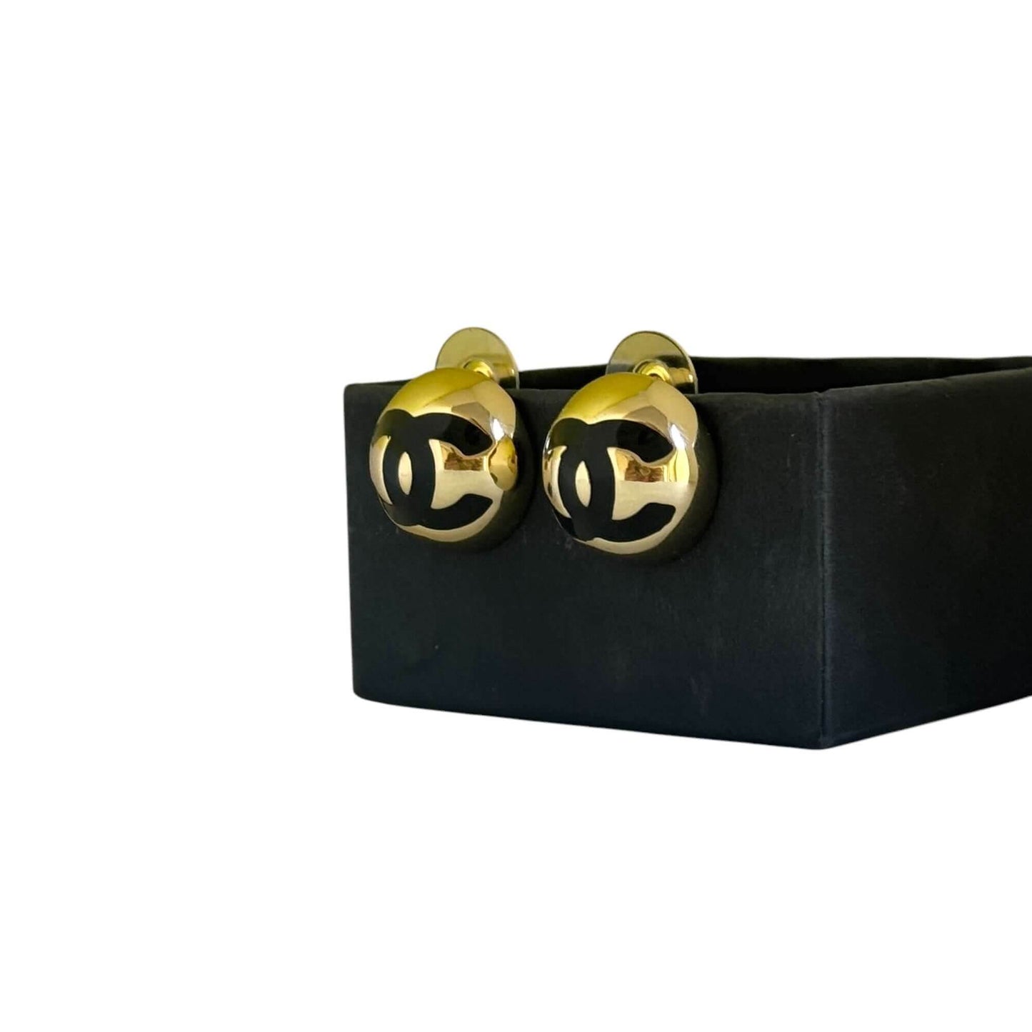 CHANEL CC GOLD w/ Black Dome Pre-Owned Earrings S25 - My Mama Found What