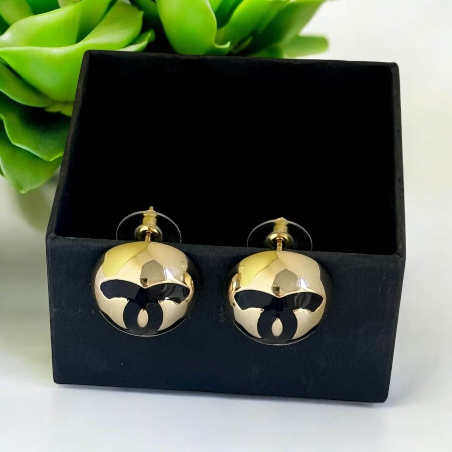 CHANEL CC GOLD w/ Black Dome Pre-Owned Earrings S25 - My Mama Found What