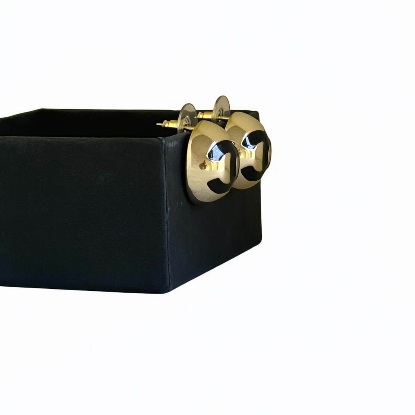 CHANEL CC GOLD w/ Black Dome Pre-Owned Earrings S25 - My Mama Found What