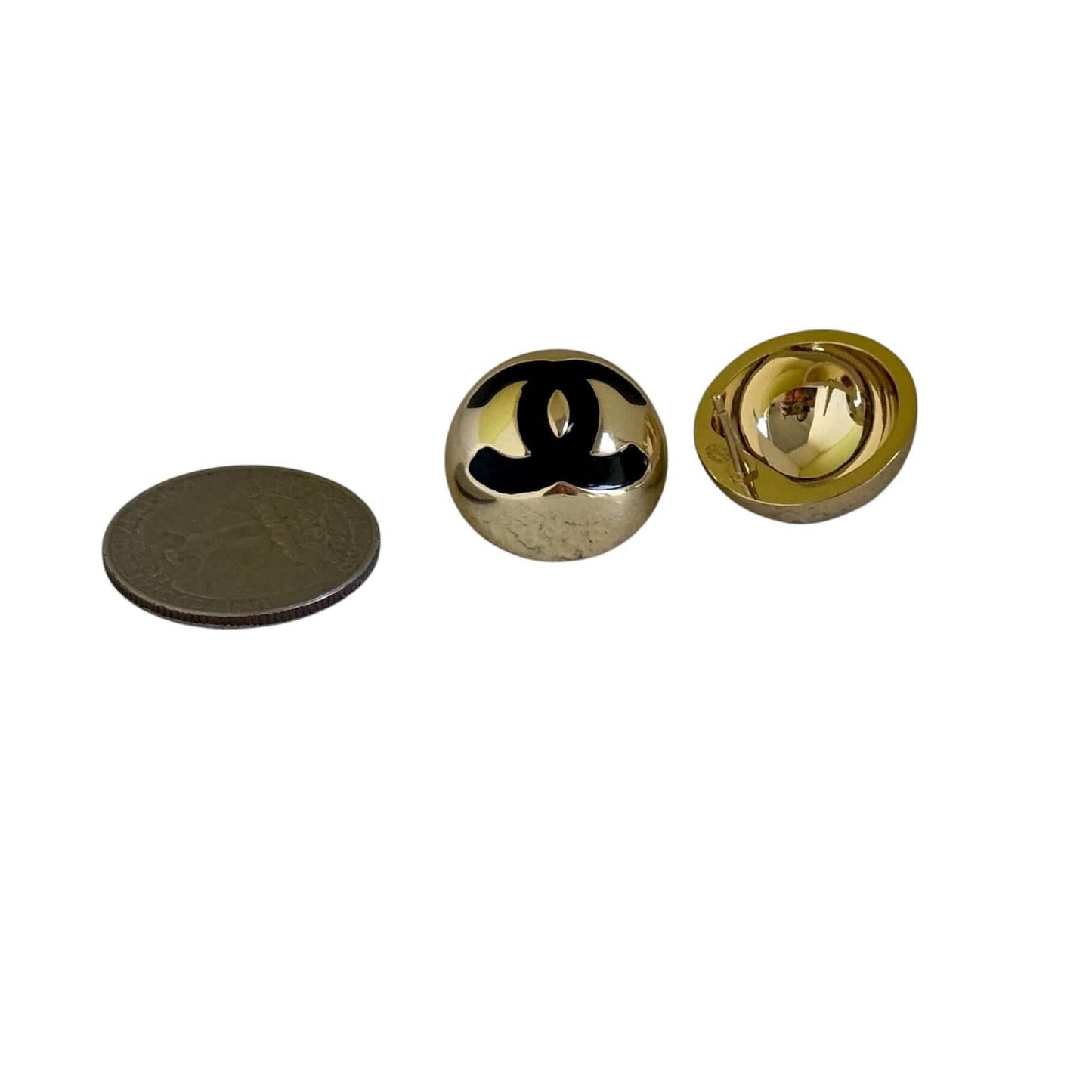 CHANEL CC GOLD w/ Black Dome Pre-Owned Earrings S25 - My Mama Found What