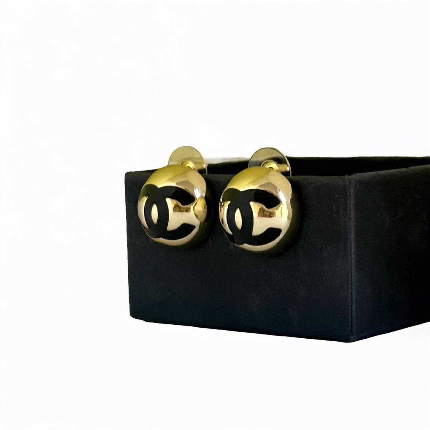 CHANEL CC GOLD w/ Black Dome Pre-Owned Earrings S25 - My Mama Found What