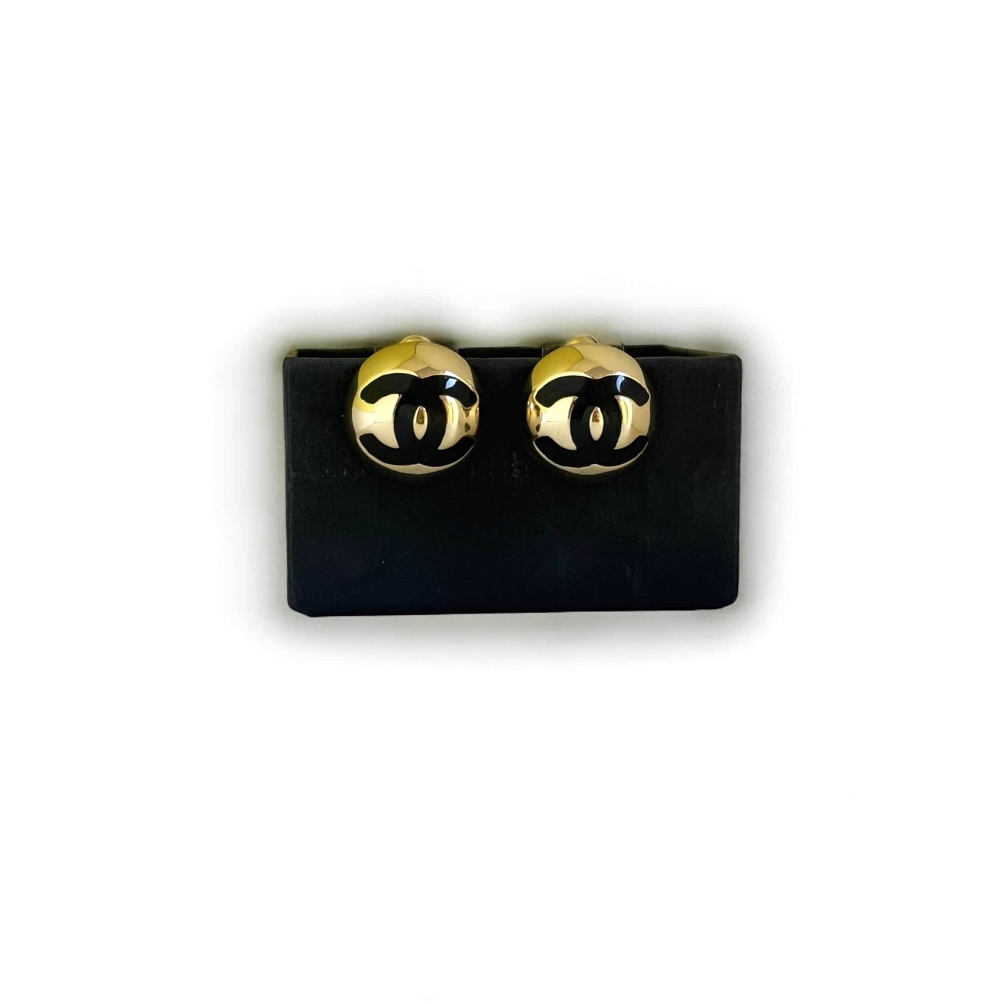 CHANEL CC GOLD w/ Black Dome Pre-Owned Earrings S25 - My Mama Found What