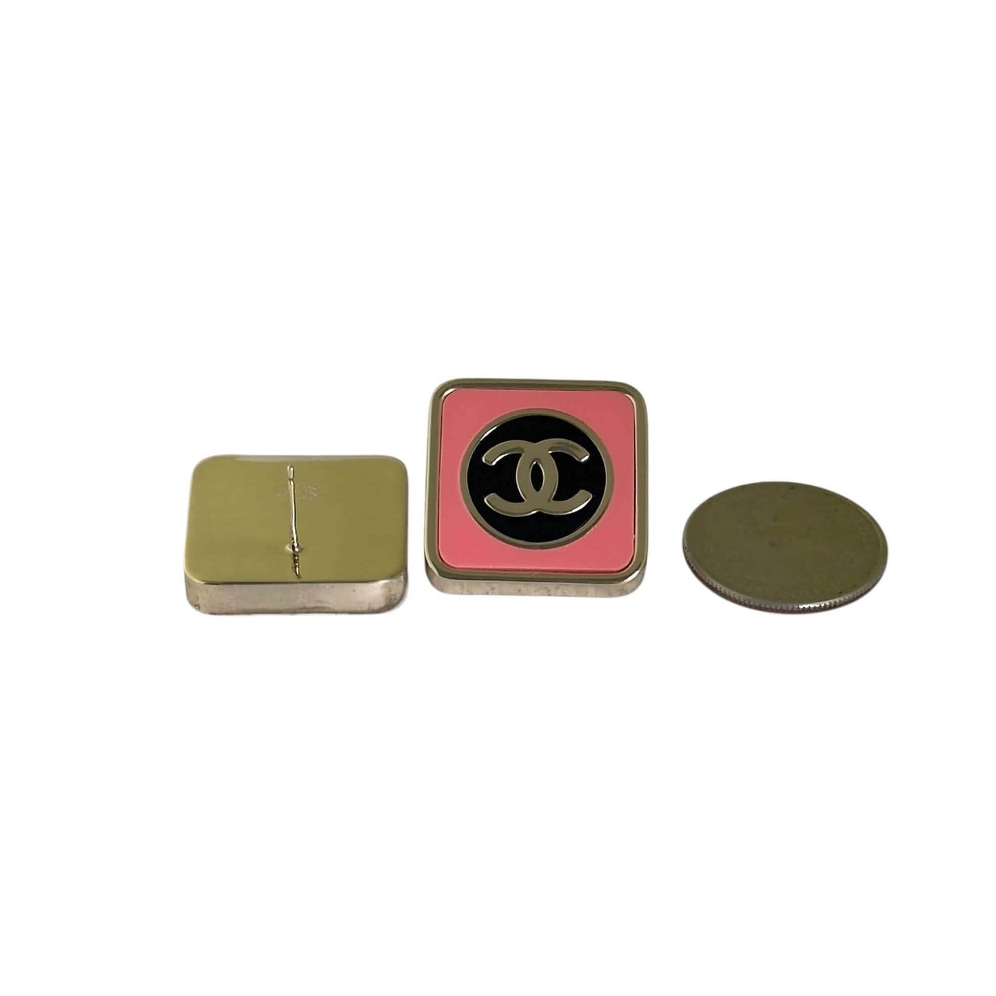 CHANEL CC Gold Coral Pink & Blk Square Pre-Owned Earrings - My Mama Found What