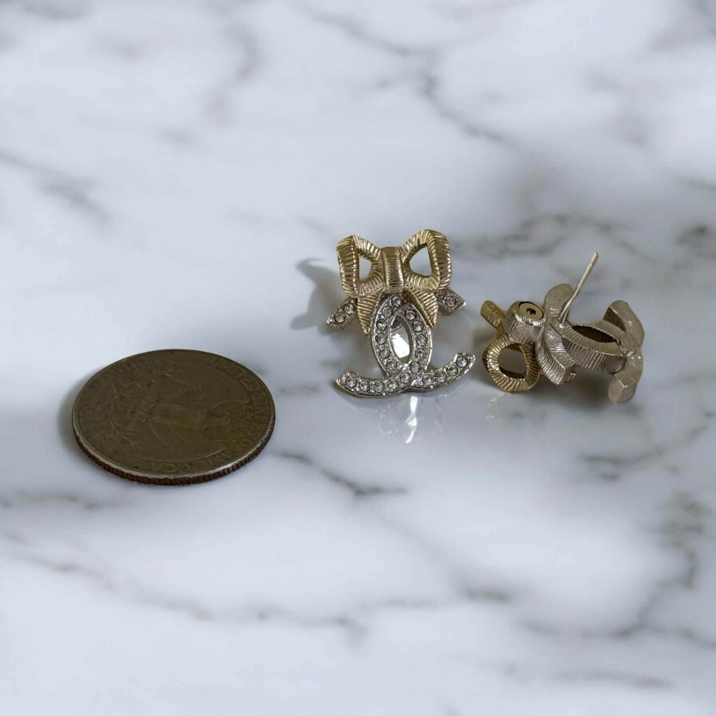 CHANEL CC Gold/Silver with Bows Pre-Owned Earrings 24 - My Mama Found What