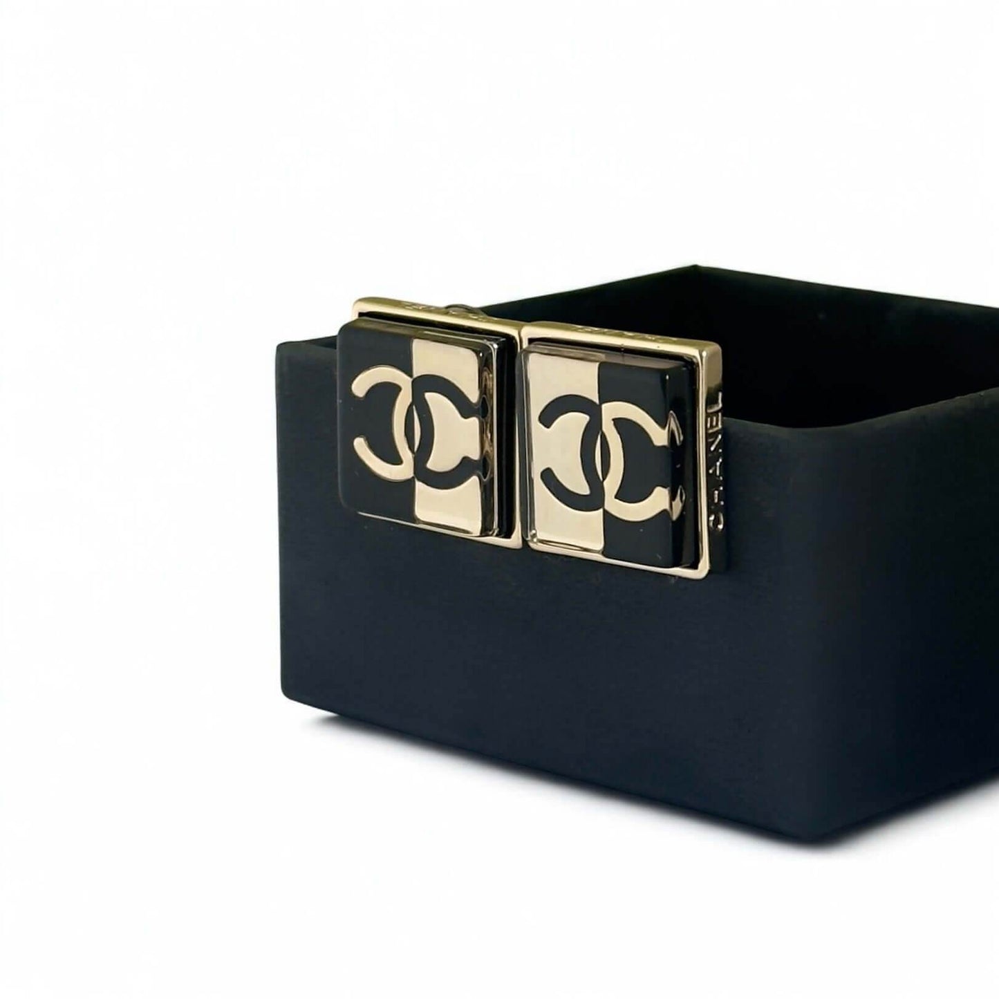 CHANEL CC/MARK Gold/Black Square Earrings Pre-Owned - My Mama Found What