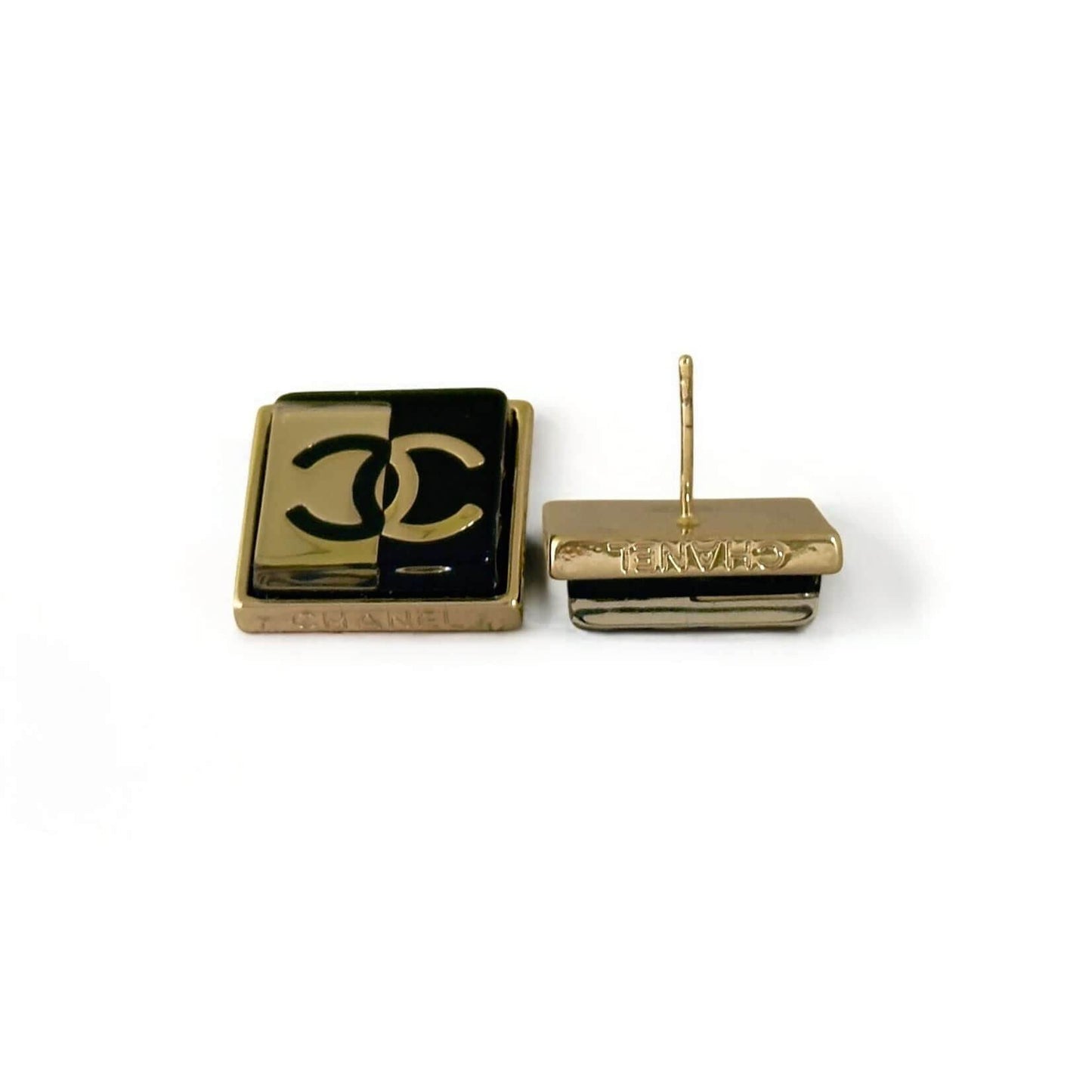 CHANEL CC/MARK Gold/Black Square Earrings Pre-Owned - My Mama Found What