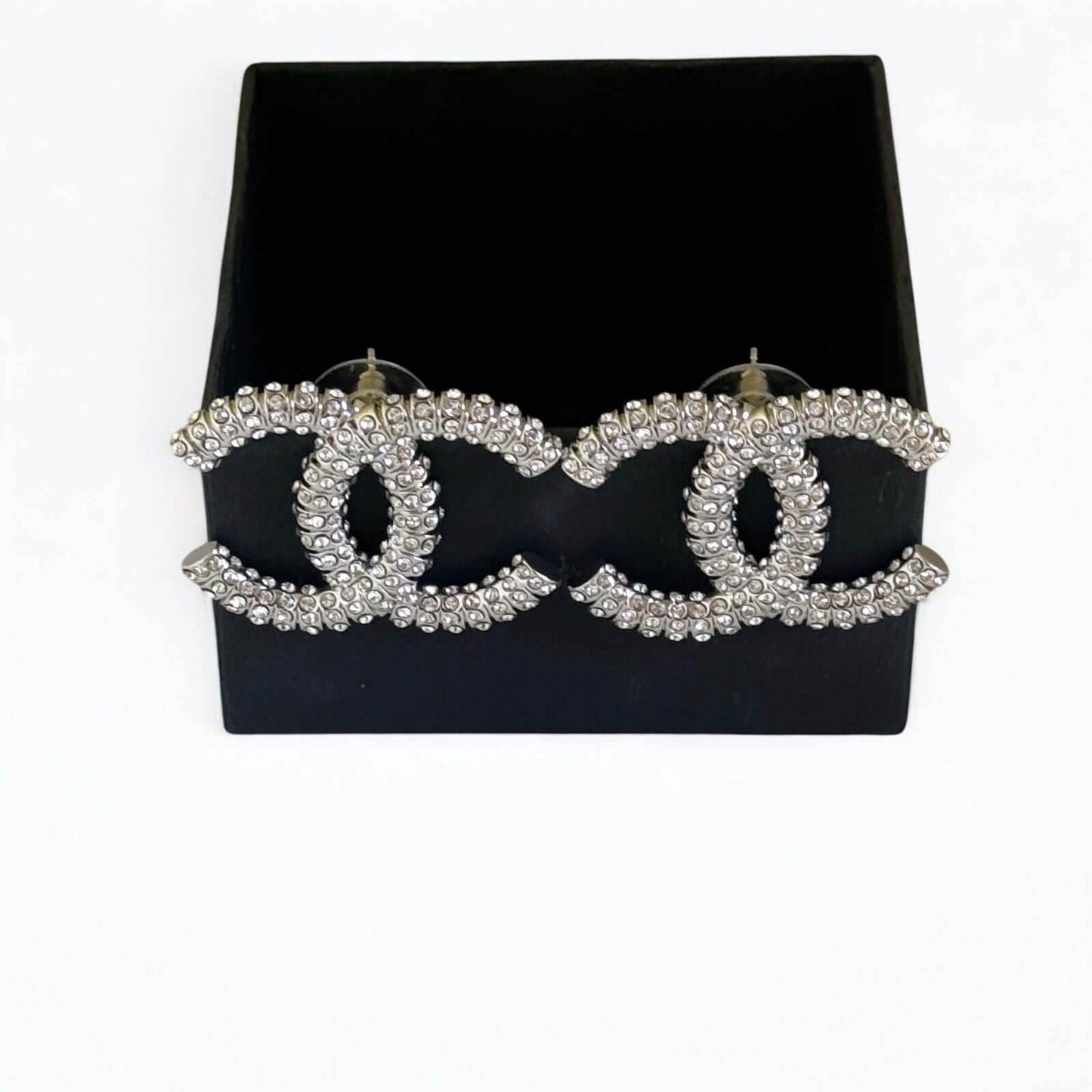 CHANEL CC Silver w/ Crystals Bigger Pre-Owned Earrings - My Mama Found What
