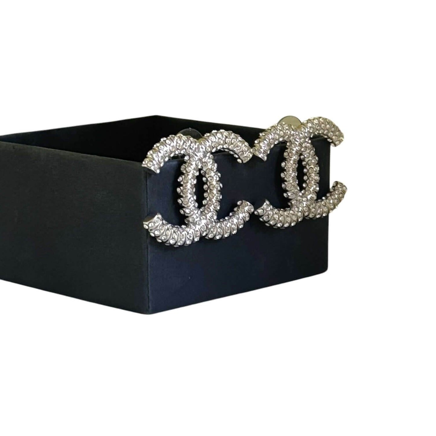 CHANEL CC Silver w/ Crystals Bigger Pre-Owned Earrings - My Mama Found What