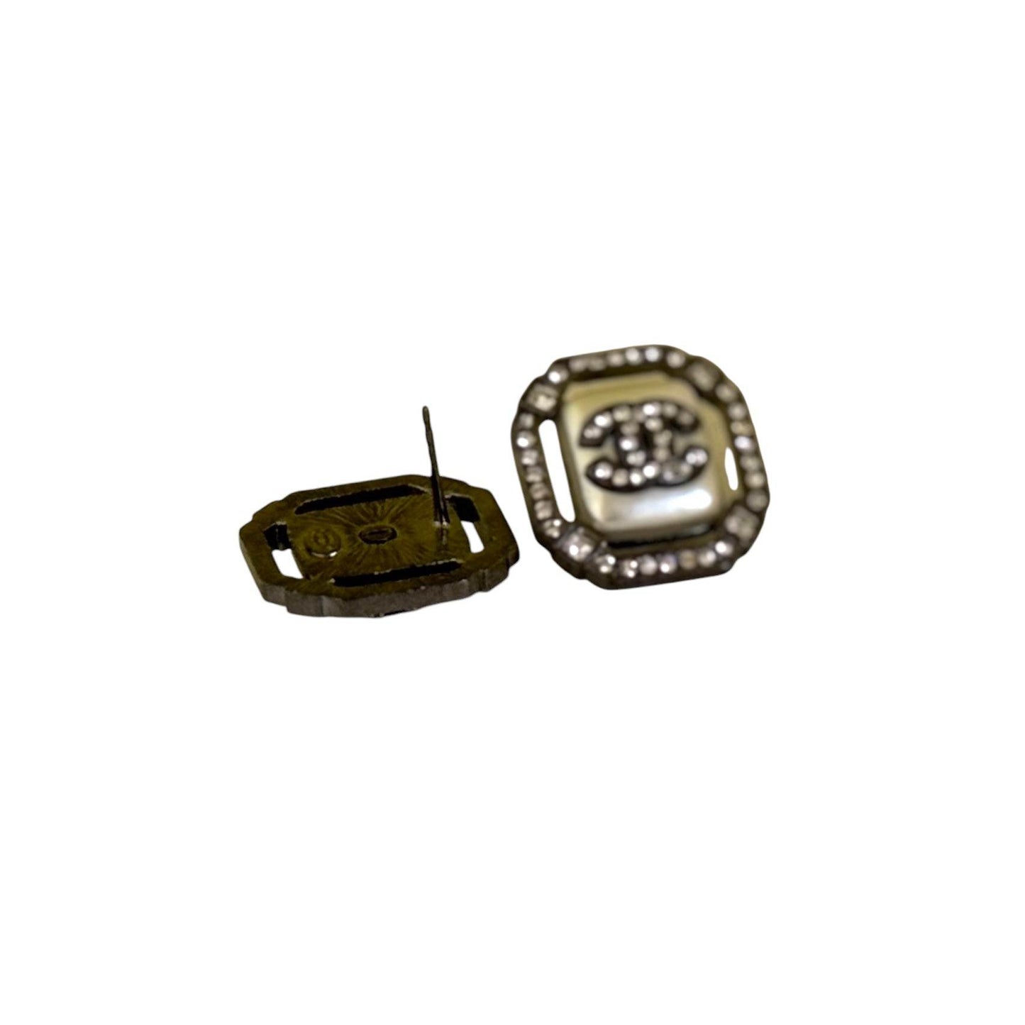 CHANEL CC w/ crystals enamel gun metal Pre-Owned Earrings - My Mama Found What