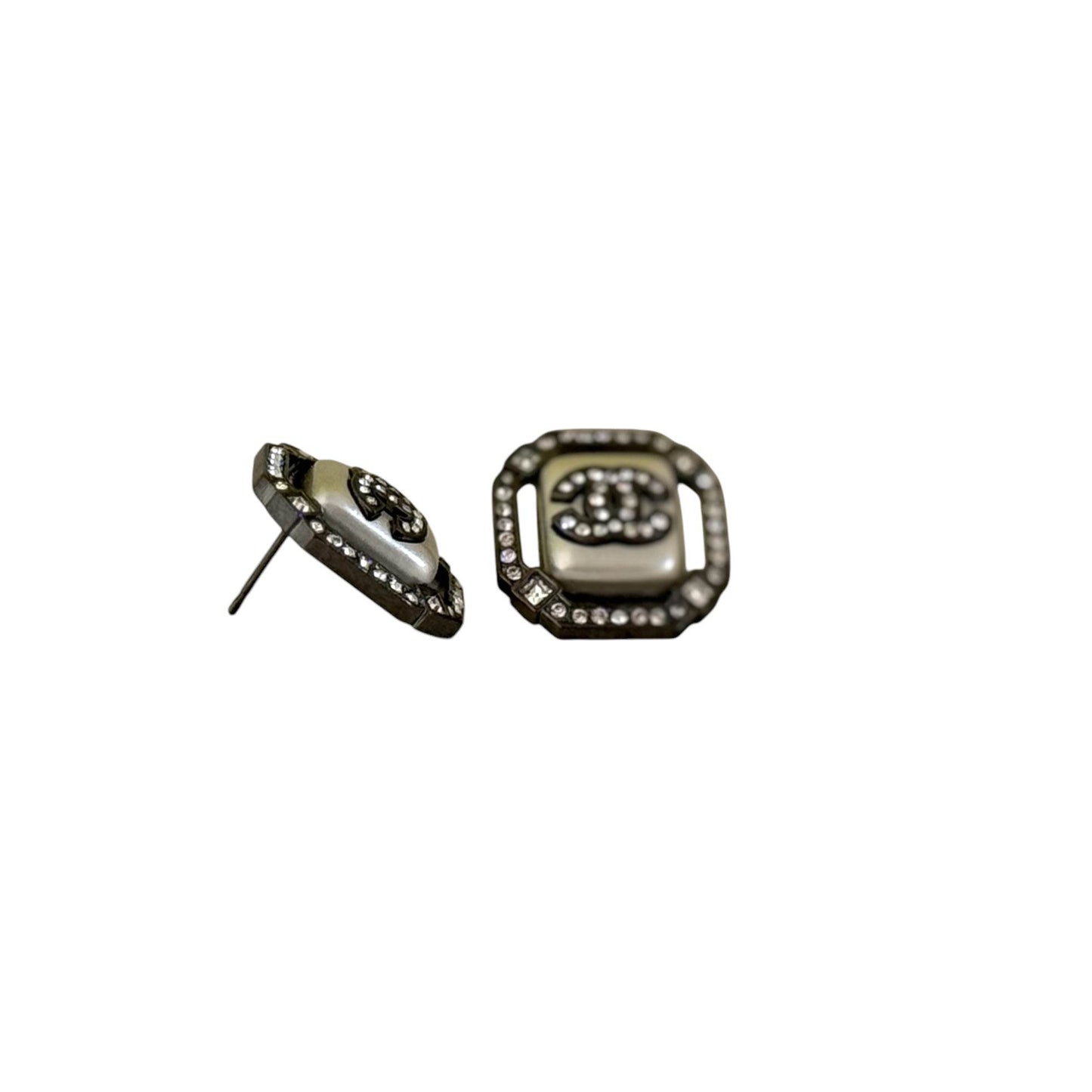 CHANEL CC w/ crystals enamel gun metal Pre-Owned Earrings - My Mama Found What