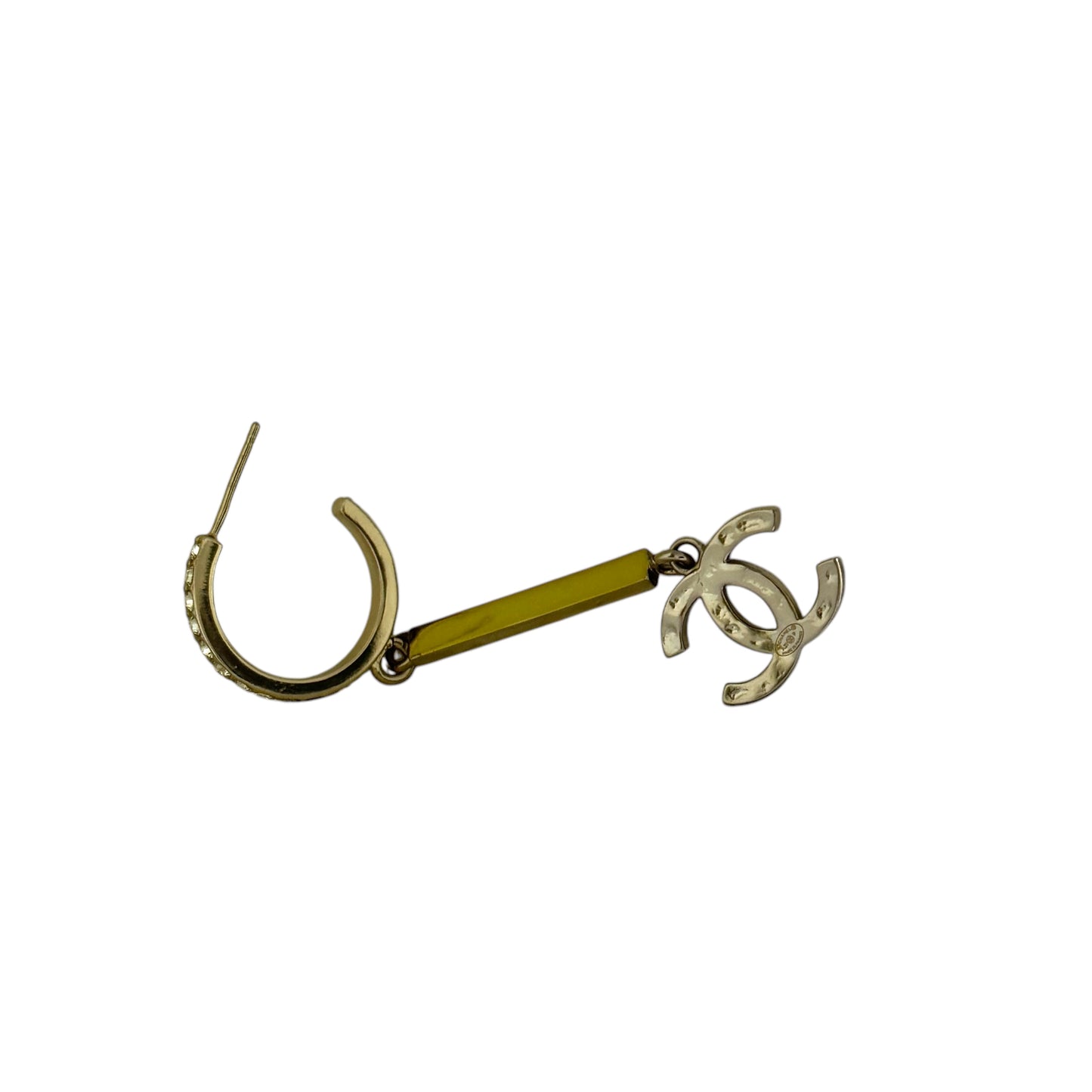 CHANEL Gold CC CHANEL Mark w/ Crystals Dangle Pre-Owned Earrings - My Mama Found What