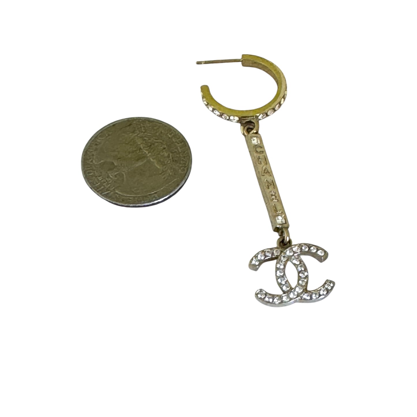 CHANEL Gold CC CHANEL Mark w/ Crystals Dangle Pre-Owned Earrings - My Mama Found What