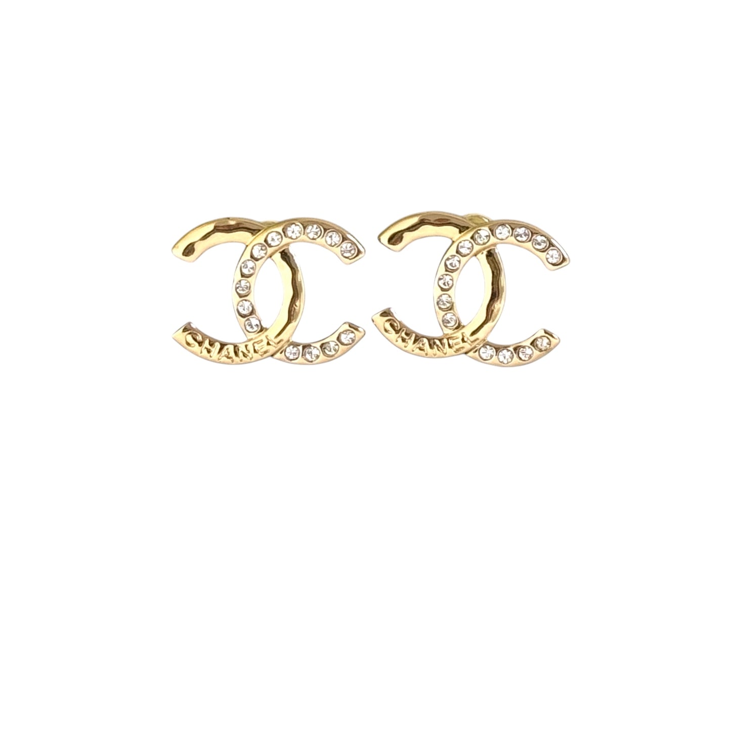 CHANEL Gold CC Chanel Mark w/ Crystals Pre-Owned Earrings - My Mama Found What