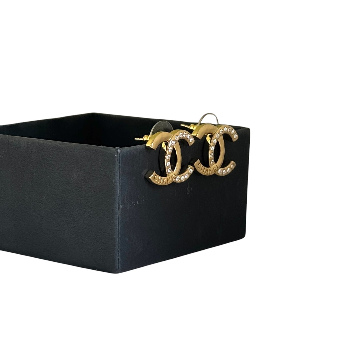 CHANEL Gold CC Chanel Mark w/ Crystals Pre-Owned Earrings - My Mama Found What