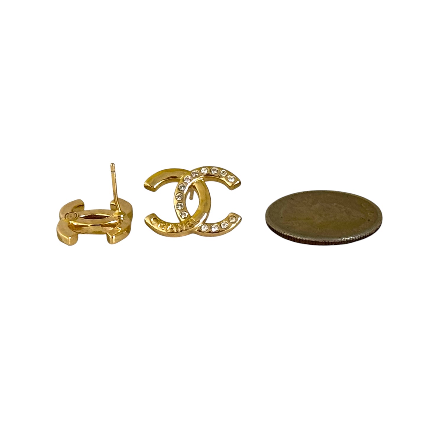 CHANEL Gold CC Chanel Mark w/ Crystals Pre-Owned Earrings - My Mama Found What